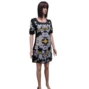 Rachael G. Black Floral Summer Dress with Short Sleeves, Sizes M and S